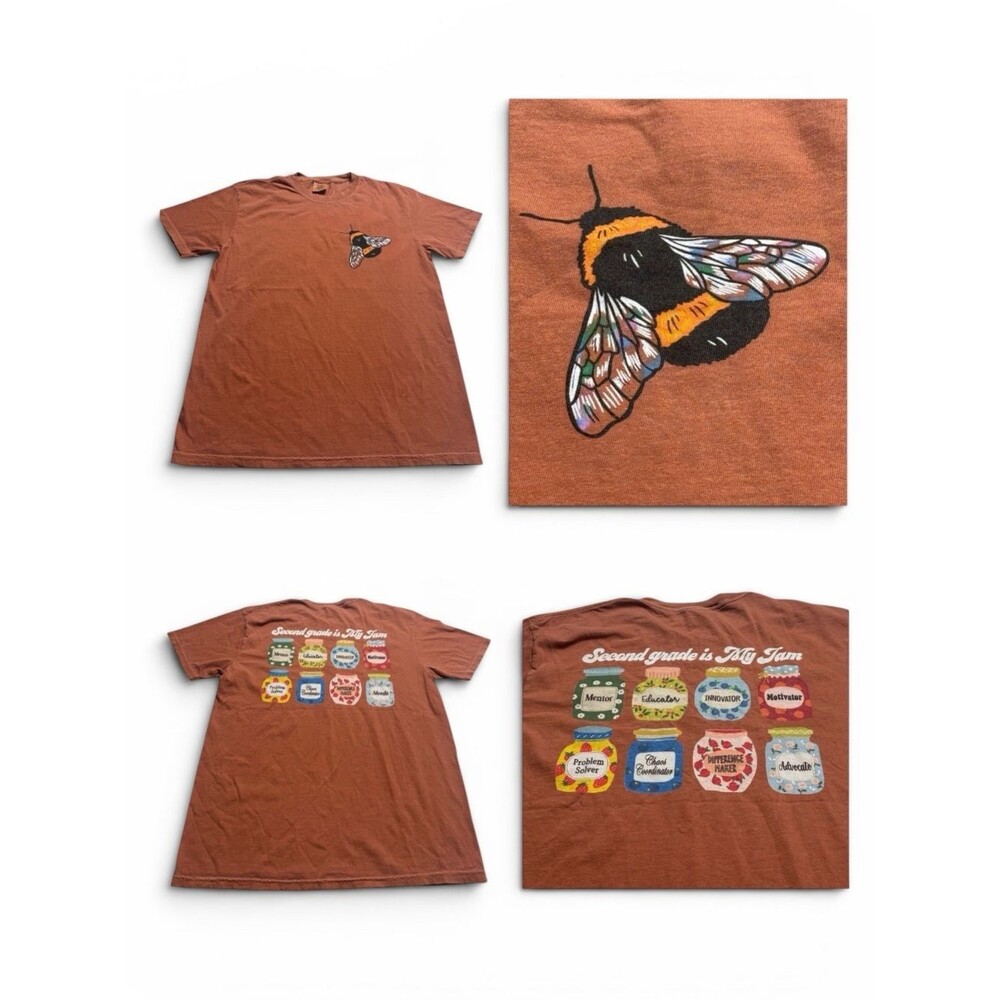 Comfort Colors 2nd Grade Is My Jam Teacher Tee L Rust Orange Bumblebee Shirt